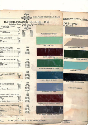 1953 Kaiser Frazer Henry J Allstate 53 Paint Chips Acme 13pcg 2pgs Ebay
