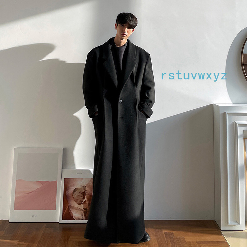 Winter Long Oversized Soft Black Trench Coat Men with Shoulder