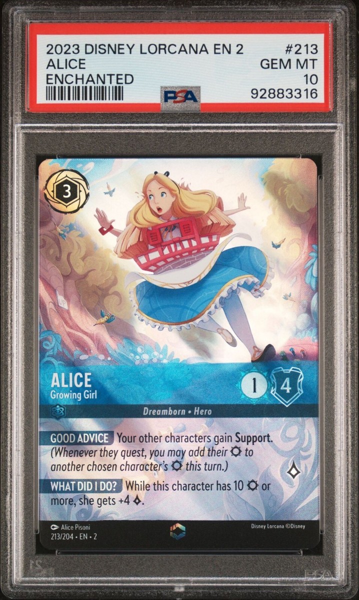 2023 Disney Lorcana Alice Growing Girl 213/204 Enchanted PSA 2023 Disney Lorcana Alice Growing Girl 213/204 Enchanted PSA