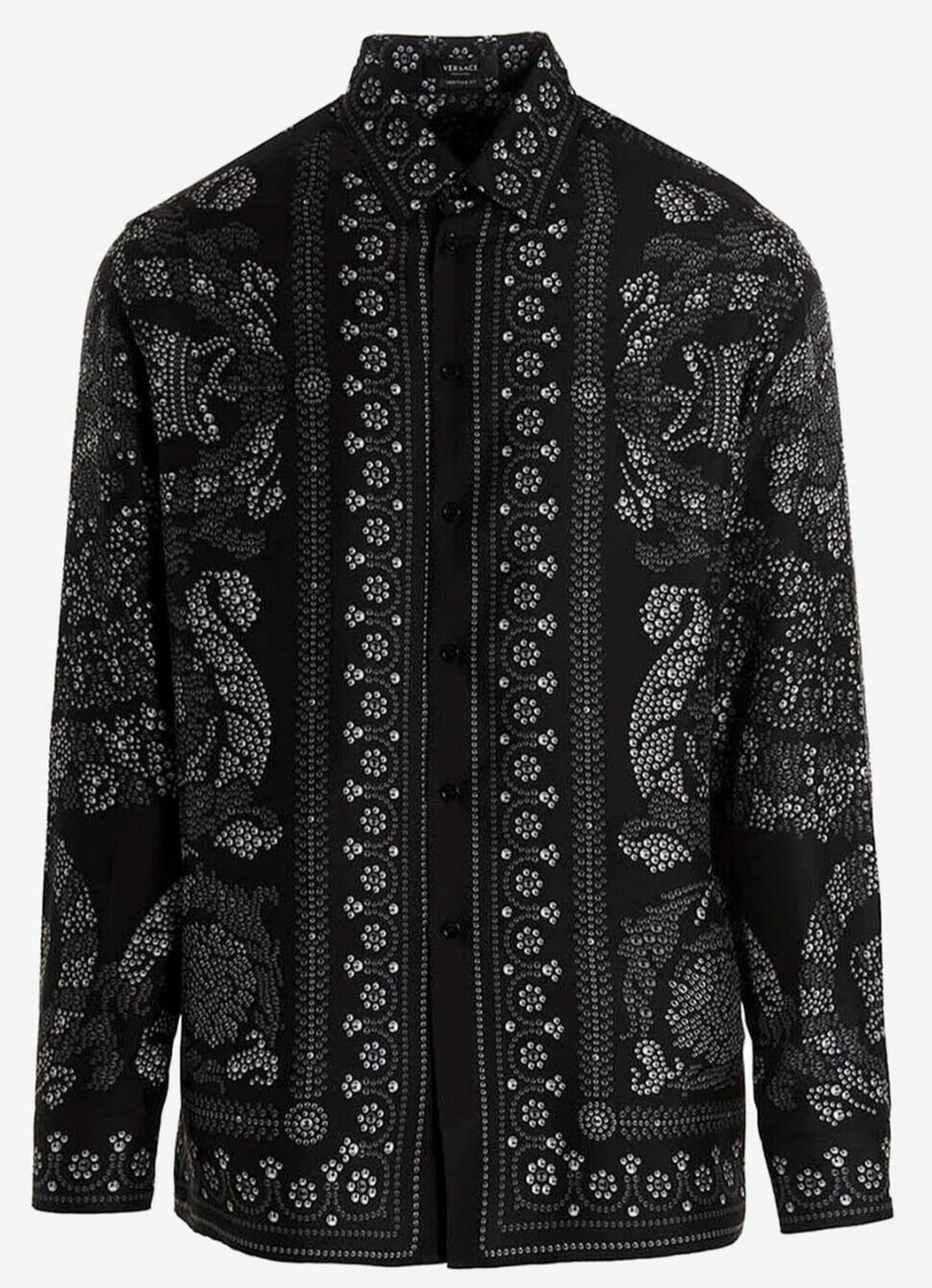 【関税込み】versace 'Barocco' shirt NWT $1675 VERSACE Men's Blue Gold Barocco Print 100% Silk