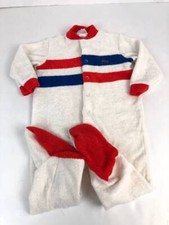 Vintage IZOD Lacoste Baby Sleeper Boys 18-24 Months White Blue Red Footed PJs