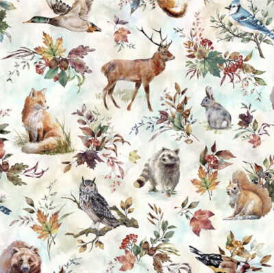 Fat Quarter Hoffman Forest Tales Eule Hase Fuchs Hirsch Ente 100% Baumwollstoff