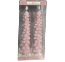 NEW  LED Wax Taper Candles Pink Christmas Trees Timer Cupcake & Cashmere