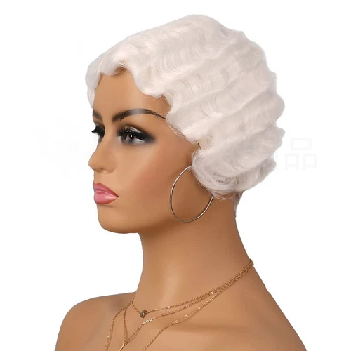 Women Short Curly Wig Finger Wave Wig Vintage 1920s Cosplay Party Wigs - Picture 24 of 25