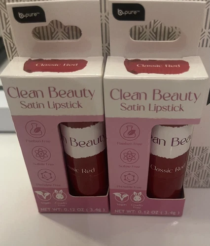 2X B*Pure Products Clean Beauty Satin Lipstick Col