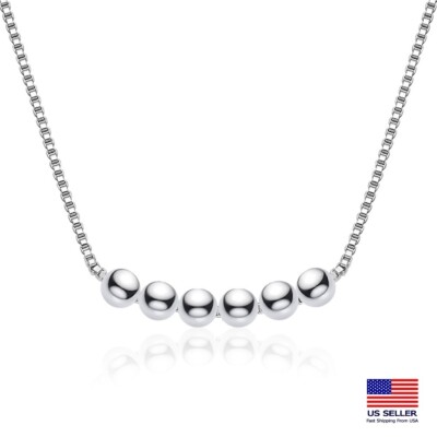 Fashion Women 925 Sterling Silver Necklace Simple Round Small Ball Retro 2002