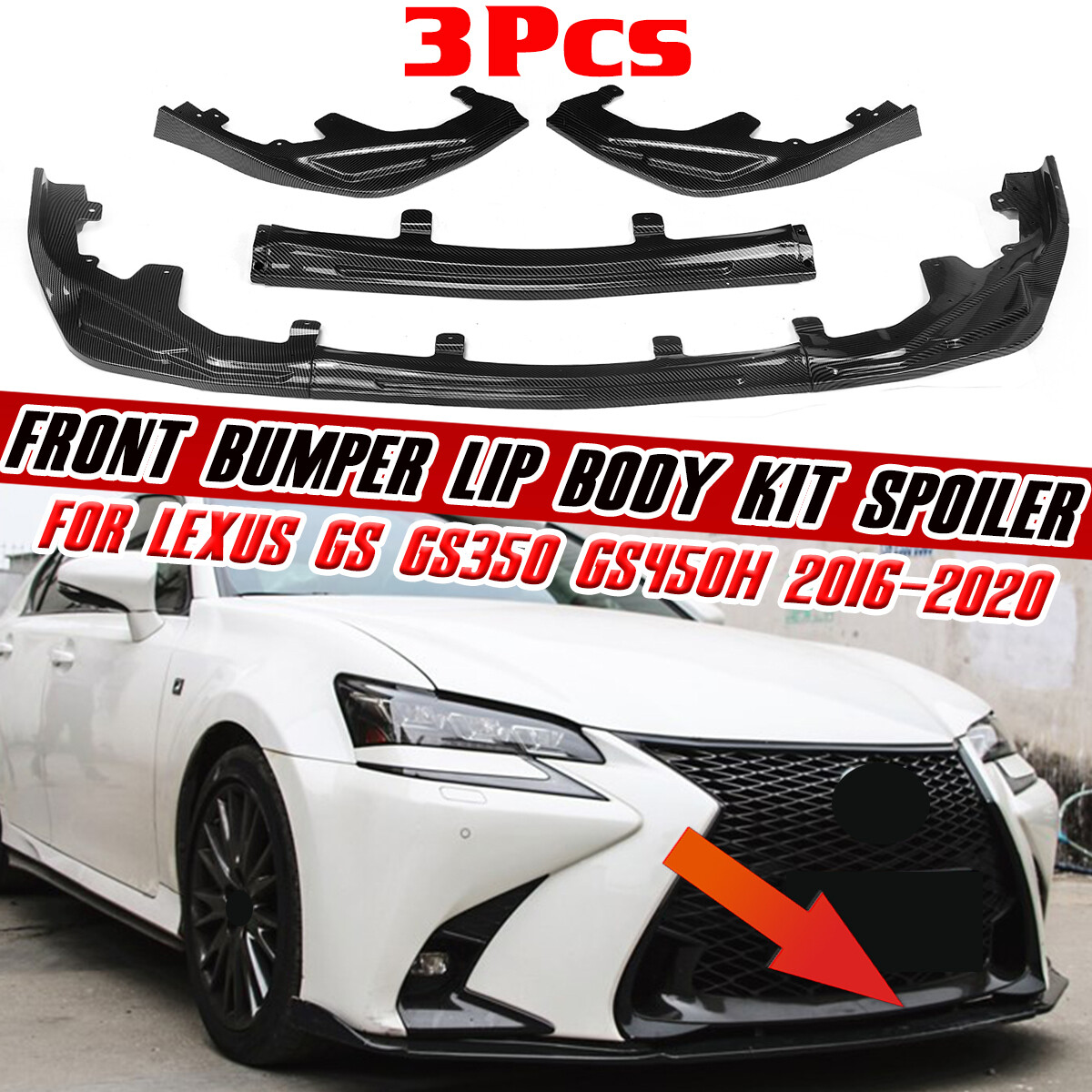 3pcs For Lexus GS350 Gs450h F-sportr 16-20 Carbon Style Front