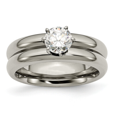 Chisel Titanium Polished with CZ Ring TB373