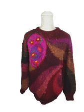 Mariea Kim women's size L Maroon Embroidered Knit Vintage Sweater