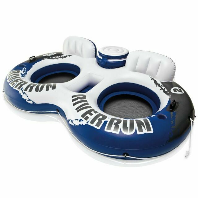 Intex River Run II Sport Lounge Inflatable Water Float, Blue/White, 95.5in x 62i