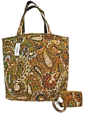 Vera Bradley 3 Piece Set: Tote, Zip ID Case,  Lanyard in Cotton Buta Spray New