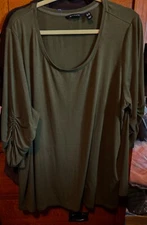 H by Halston Knit Crepe Scoop-neck top w/ruched 3/4sleeves