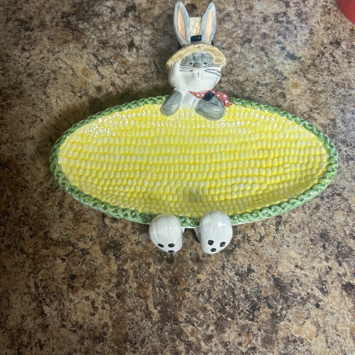 Vintage Bugs Bunny Ceramic Corn Plate Dish Warner Bros 1995 EUC