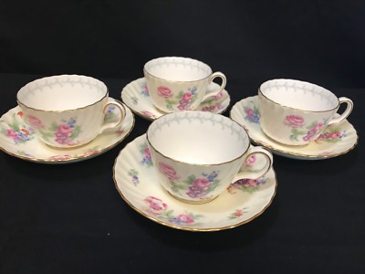 Minton ''BALA'' Pattern # S570 ~ England ~ Set of 4 ~ Cups & Saucers ~ 2 1/4'' Tall