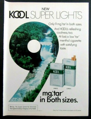 www kool cigarettes com 1977 KOOL SUPER LIGHTS Menthol Cigarettes Magazine Ad