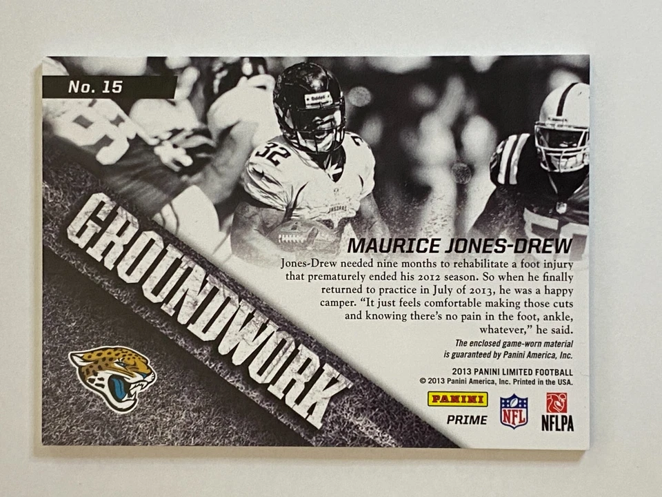 2013 Panini Limited Football Groundwork Patch Prime #15 Maurice JONES-DREW /49 - Image 2 of 2