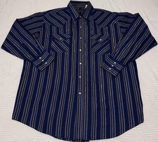 Plains Mens Size XL Blue Stripe Western Wear Pearl Snap Button Down Shirt Cowboy
