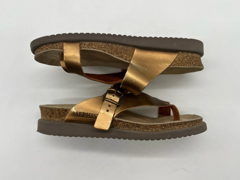 Mephisto Helen Women’s Size 38 US 7,5 Gold Metallic Leather Strap Sandals Shoes. - Image 4 of 4