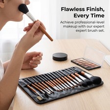 18 Piece Makeup Brush Set with Wood Handles for Artists Beginners