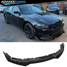 Fits 15-23 Dodge Charger V3 Style 3PCS Gloss Black Front Bumper Lip Spoiler ABS
