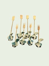 Hand Crafted Hors d&rsquo;oeuvre Cocktail Forks Stirrers Charcuterie Ceramic Fish Wood