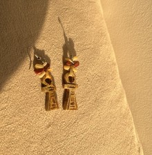Handmade Egyptian Ankh Earrings – Yellow Stone of Life Symbol & Color Beads
