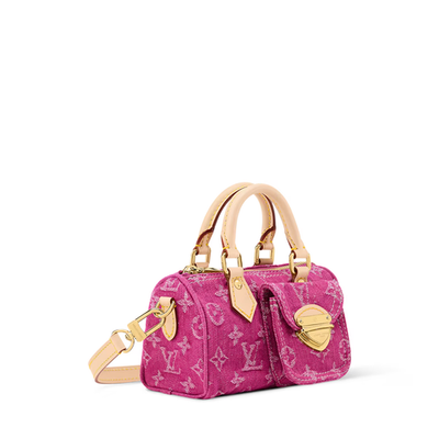 NEW Louis Vuitton Monogram Nano Speedy Denim Hand Bag Pink M27603