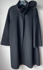 CH Carolina Herrera Black Wool Long Coat Wrap Collar Long Sleeves Sz XS Pockets