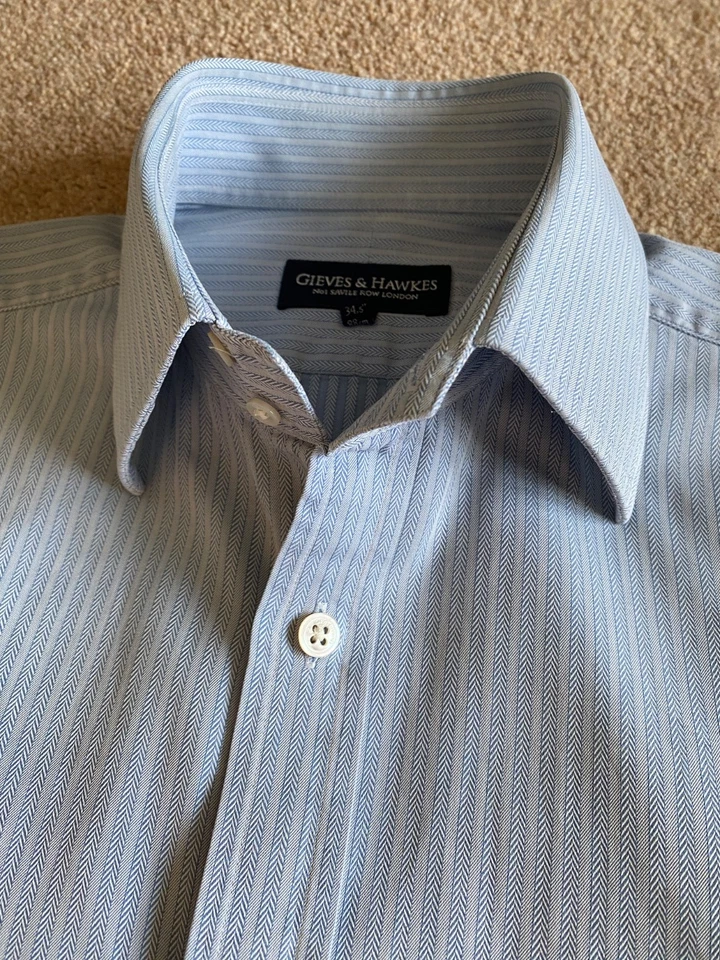 CAMISA GIEVES & HAWKES AZUL TEJIDO RAYAS CORTE CLÁSICO DOBLE PUÑO 15.5 15 1/2 Foto 3 de 4