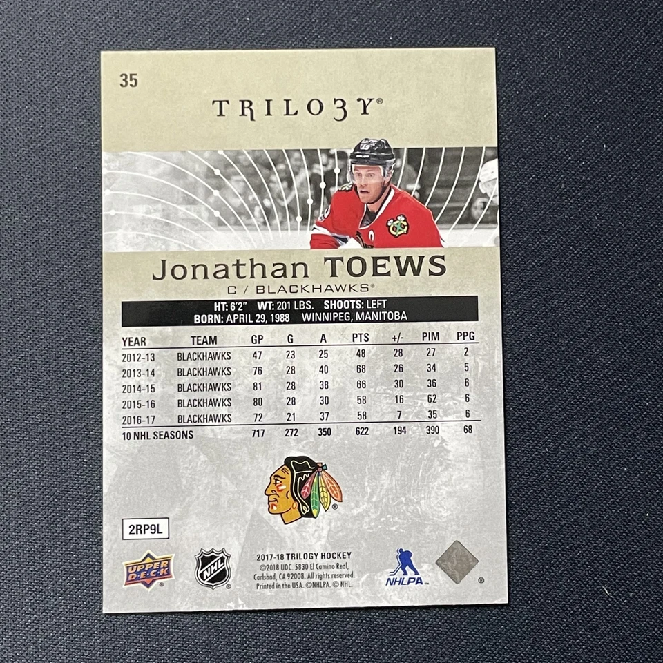 2017-18 Upper Deck Trilogy - Jonathan Toews #35 Chicago Blackhawks - Image 2 of 2