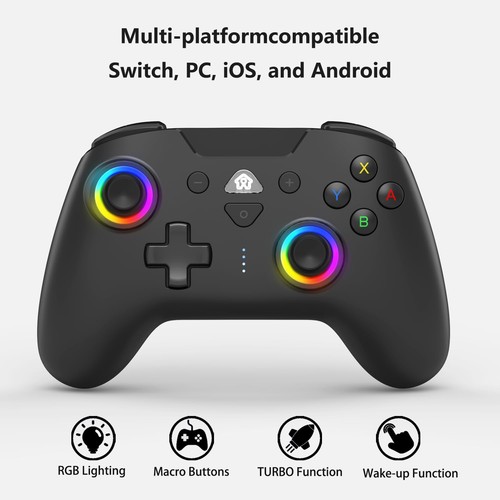 Wireless Switch Controllers for Nintendo Switch,6-Axis Gyro,Turbo,7 RGB Lights - Picture 7 of 29