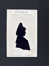 Antique Edwardian Hand-Cut Silhouette Portrait of A Lady With Hat Black White