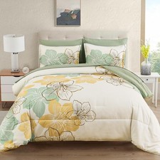 Reversible Dark Base Floral Comforter Set 7 Pieces Bed in a Bag Down Alternative