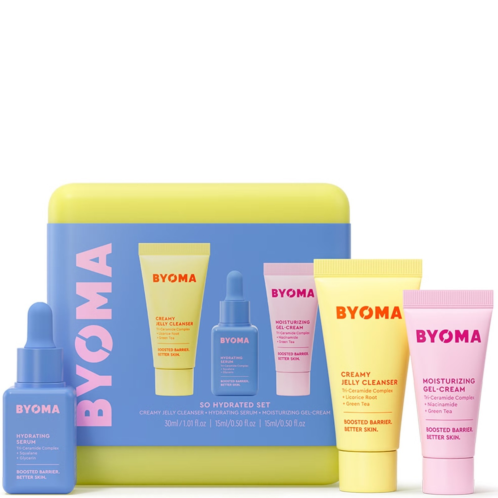 BYOMA So Hydrated Travel Size Gift Set - Skincare Minis (30ml, 15ml, 15ml) | Barrier Repair Kit Creamy Jelly Cleanser, Hydrating Face Serum & Ceramide Face Moisturiser for Dry Skin, Holiday Essentials - Image 2