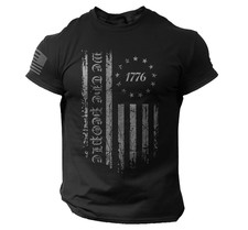 We The People 1776 T-Shirt   Black Distressed American Flag Tee Patriotic USA
