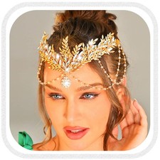 Leaf Bride Wedding Headband Crown Gold Crystal Bridal Headpiece Leaves Prom H...