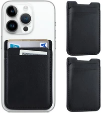 Phone Wallet Stick-On Card Holder, Leather Double Pocket for iPhone, Android,...