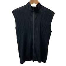PLEATS PLEASE Issey Miyake Zip-Up Vest Sleeveless Jacket Size 3 Black Women USED