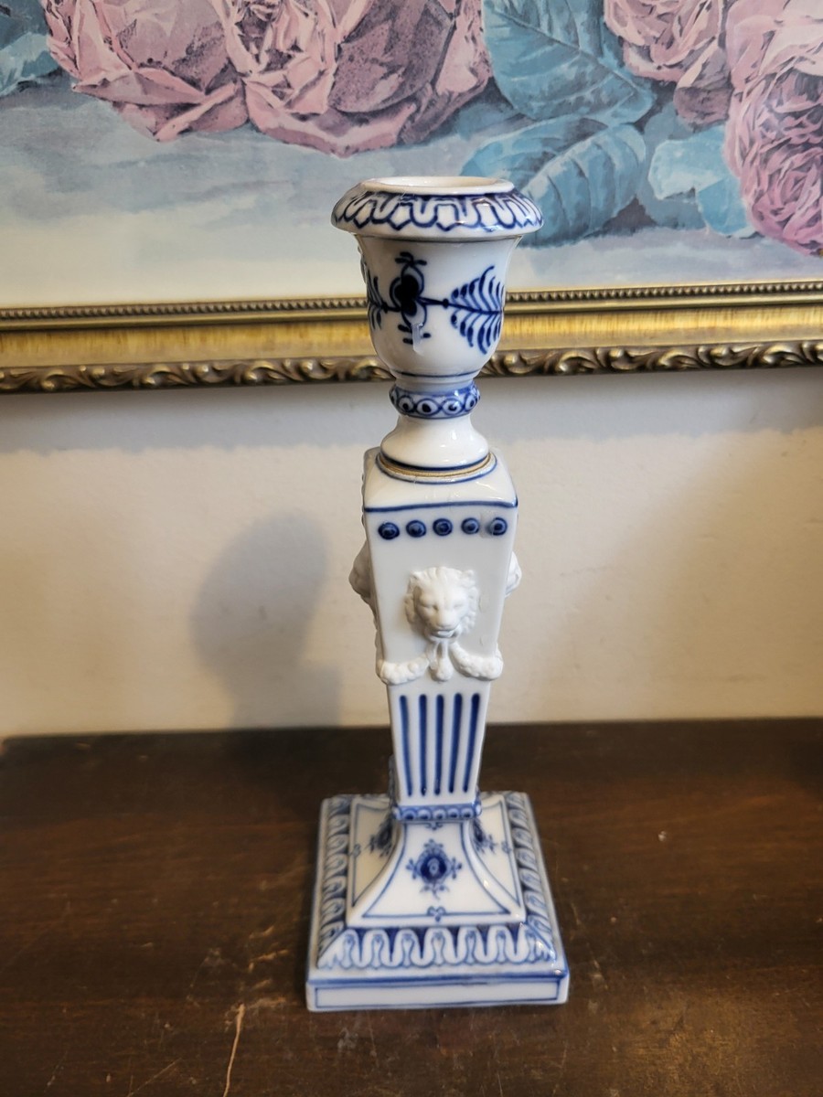 Royal Copenhagen Blue Fluted # 1/15 Candlestick With Lion Heads 9