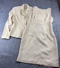 90s Ann Taylor Womens 10/12 2 Piece Suit Set Blazer Sheath Dress Yellow VTG SEE