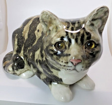 Vintage Winstanley Ceramic Cat Large 29cm Size 5 Lying Glass Eyes Signed