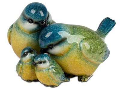 Formano Vogel Familie bunt  blau grün gelb Kunststein Handbemahlt  Deko Figur