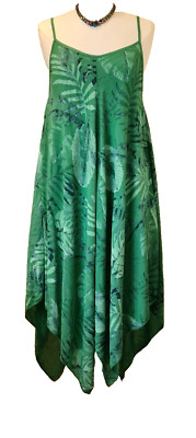 Made In Italy Taschensaum Kleid Grün Palmenmuster One Size UK 8-16 Brandneu Etikett