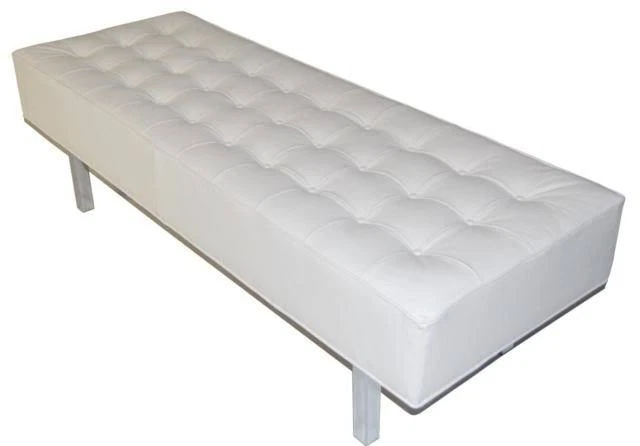 White leather bench with chrome legs online