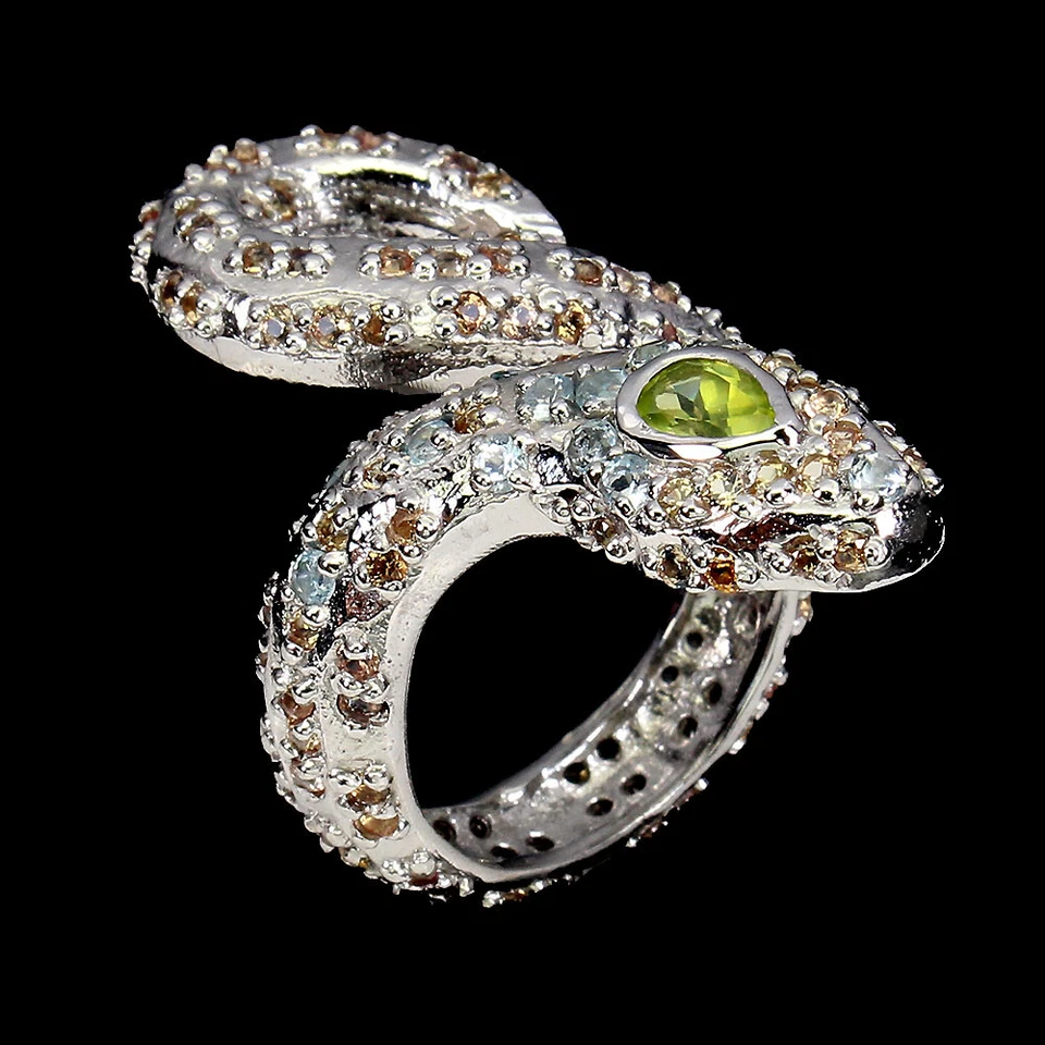 925 Sterling Silver Ring Pear Peridot Sapphire Aquamarine Gemstone Jewelry Sz 8 - Image 2 of 4