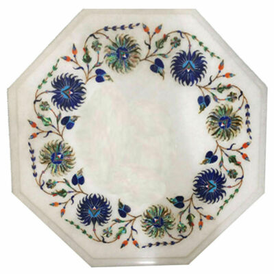12'' Marble coffee Table Top Floral Inlay Semi Precious Stone Home Room Decor