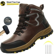 Waterproof Men Indestructible Steel Toe Work Boots Stab-resistant Safety Shoes