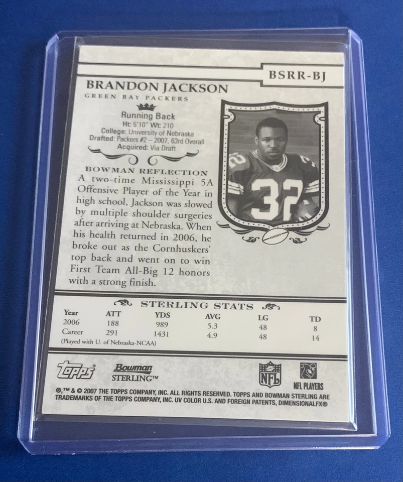 Brandon Jackson BSRR-BJ Rookie Jersey Patch 2007 Bowman Sterling Packers R1 - Image 4 of 4