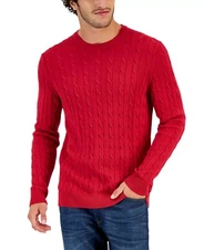 Club Room Men's Cable-Knit Crewneck Cotton Sweater Ablaze Red
