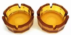PAIR of 60’s Amber Blenko Pebbled Art Glass Ashtrays Heavy Retro 3 7/8" 8 sided